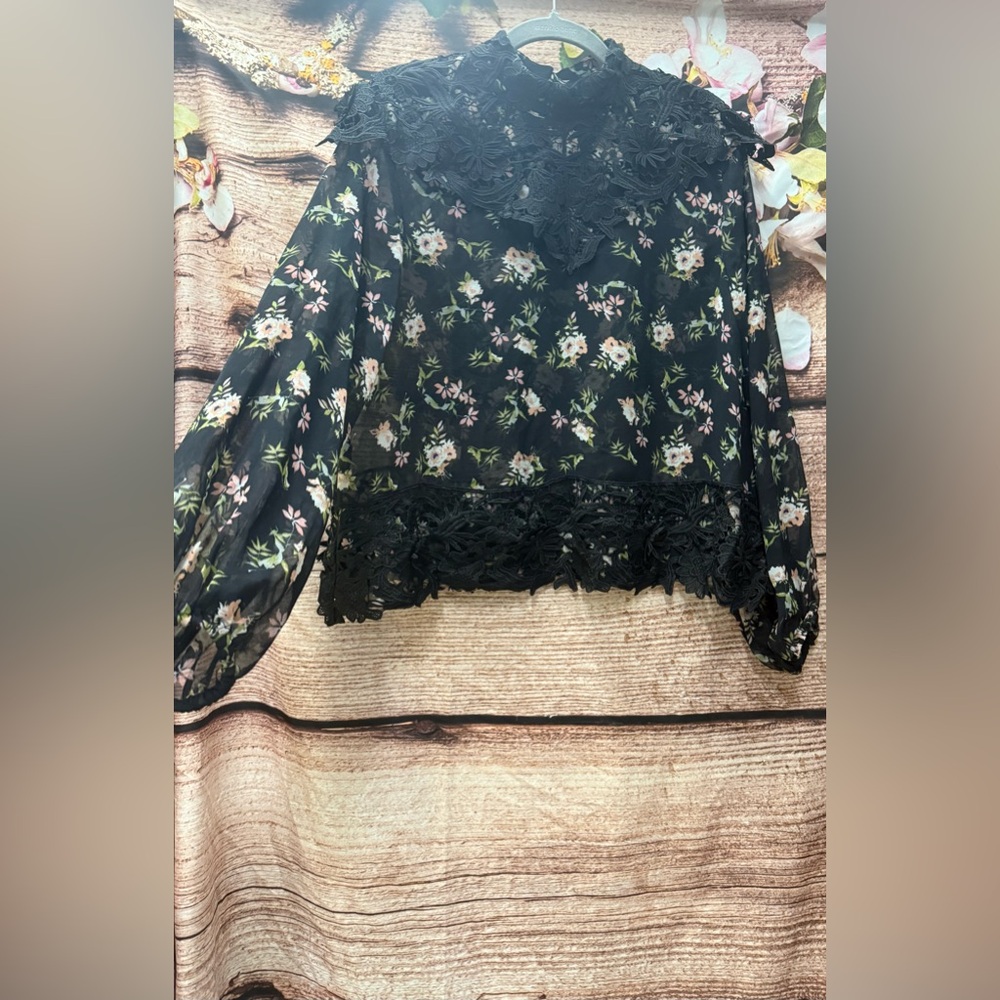 Zara Black Floral Lace Blouse